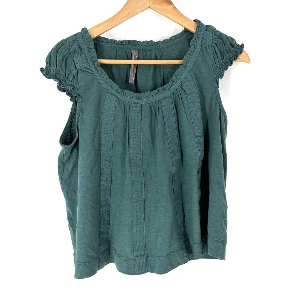 Anthropologie Tank Top Size XS Teal Green Ruffle Shoulder Swing Cotton Boho